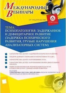 Международный вебинар «Психопатология: задержанное и дефицитарное развитие (задержка психического развития, грубые нарушения анализаторных систем)»