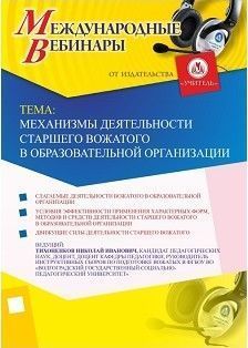 Международный вебинар «Механизмы деятельности старшего вожатого в образовательной организации»