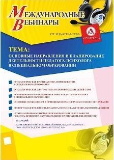 Международный вебинар «Основные направления и планирование деятельности педагога-психолога в специальном образовании»