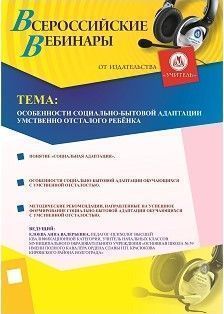 Вебинар «Особенности социально-бытовой адаптации умственно отсталого ребёнка»