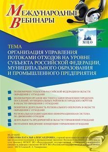 Международный вебинар «Организация управления потоками отходов на уровне субъекта Российской Федерации, муниципального образования и промышленного предприятия»