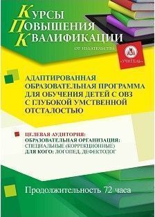 Адаптированная образовательная программа для обучения детей с ОВЗ с глубокой умственной отсталостью (72 ч.)