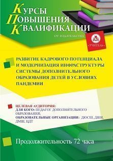 Развитие кадрового потенциала и модернизация инфраструктуры системы дополнительного образования детей в условиях пандемии (72 ч.)