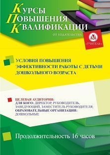 Условия повышения эффективности работы с детьми дошкольного возраста (16 ч.)