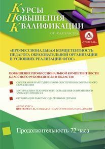 Профессиональная компетентность педагога образовательной организации в условиях реализации ФГОС (для классных руководителей) (72 ч.)