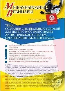 Международный вебинар "Создание специальных условий для детей с расстройствами аутистического спектра: организация работы в классе"