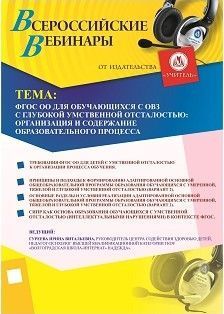 Вебинар "ФГОС ОО для обучающихся с ОВЗ с глубокой умственной отсталостью: организация и содержание образовательного процесса"