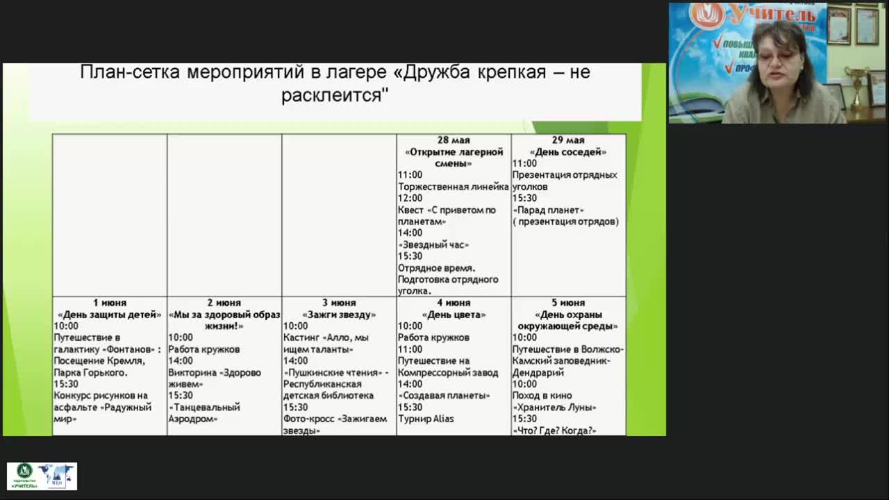 План педагога организатора на лето
