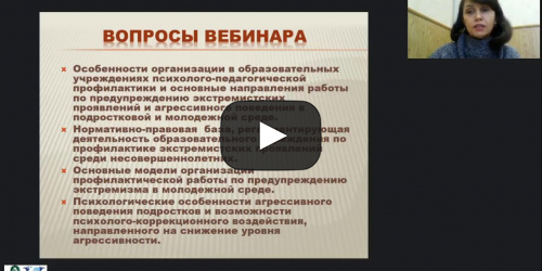 Международный вебинар "Организация работы с обучающимися и их семьями по профилактике экстремизма и агрессии в подростковой и молодежной среде" - видеопрезентация